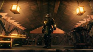 A Viking from Valheim wearing armor from the Ashlands update