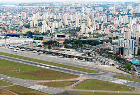Brazil Sao Paulo skyline with airplane