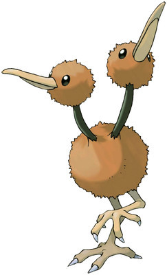 Doduo artwork depicting its two heads and short wings