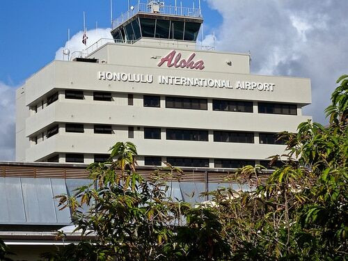 Aerial view of Honolulu Airport in Oahu, Hawaii