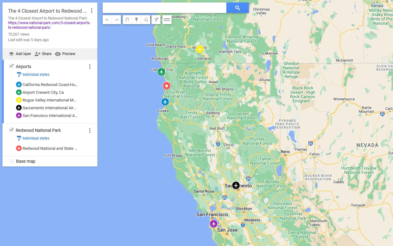 Arcata-Eureka Airport terminal showcasing its proximity and accessibility to Redwood National Park, highlighting ease of access.