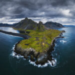 Aerial view of Iceland landscape featuring a winding river